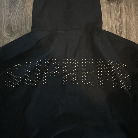 Supreme Black Hoodie with Studded Logo - Picture 2 of 6